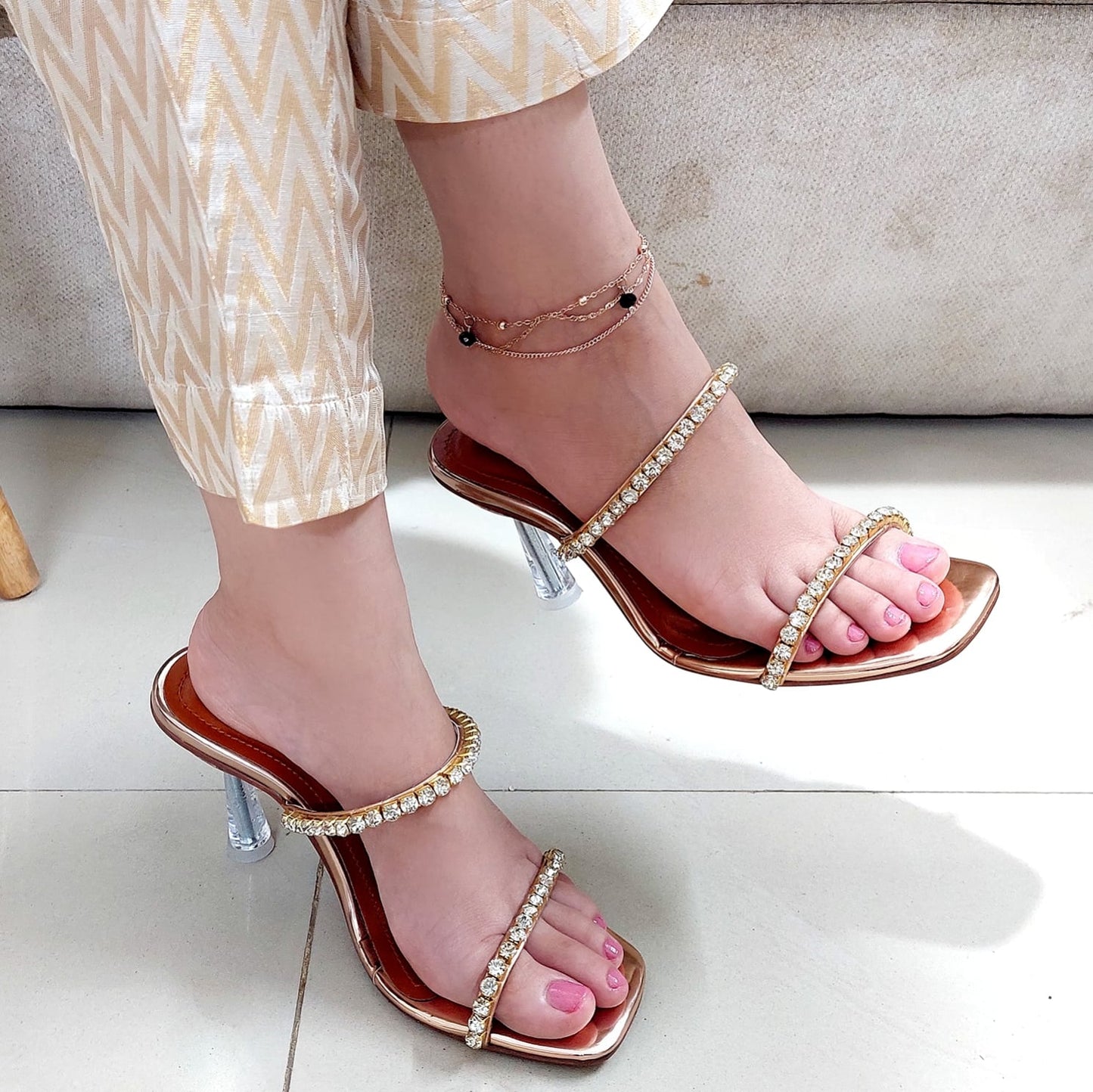 Golden Stone Heels