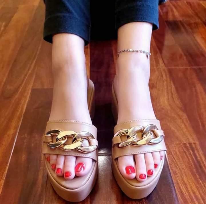 Beige Chain Wedges