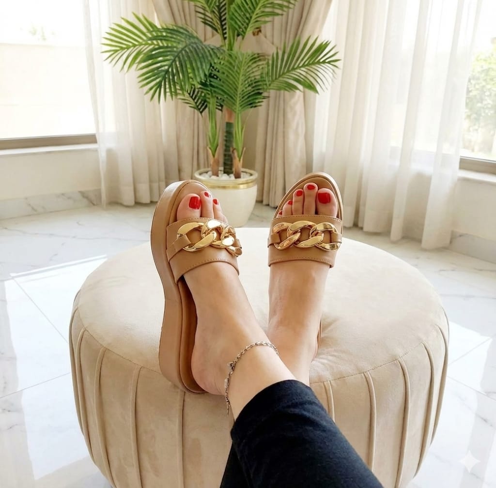 Beige Chain Wedges