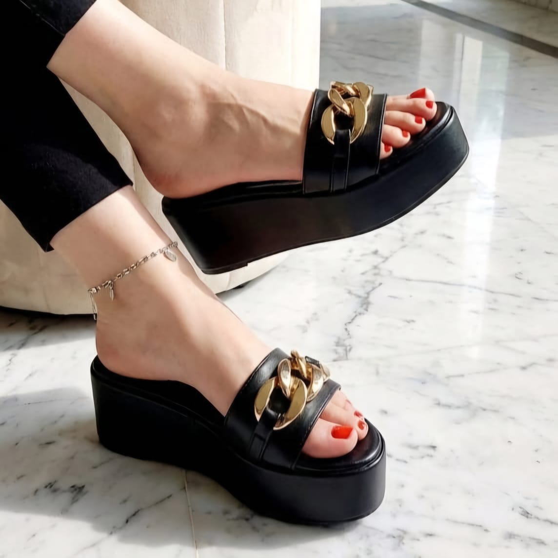 Black Chain Wedges