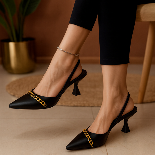 Black Slingchain Heels