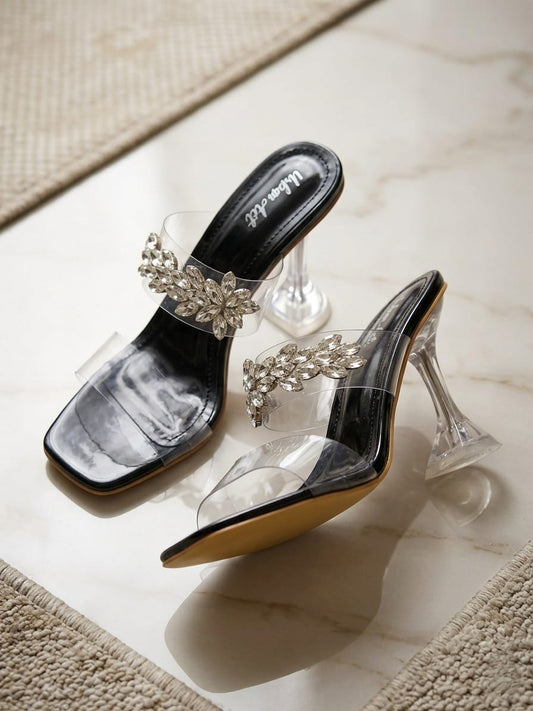 Black Floral Heels