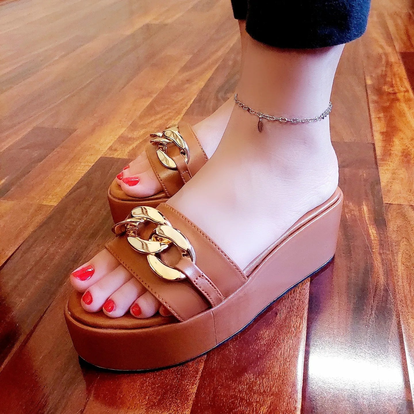 Brown Chain Wedges